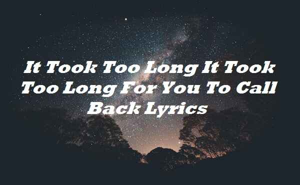 It Took Too Long It Took Too Long For You To Call Back Lyrics