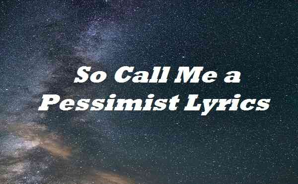 So Call Me a Pessimist Lyrics